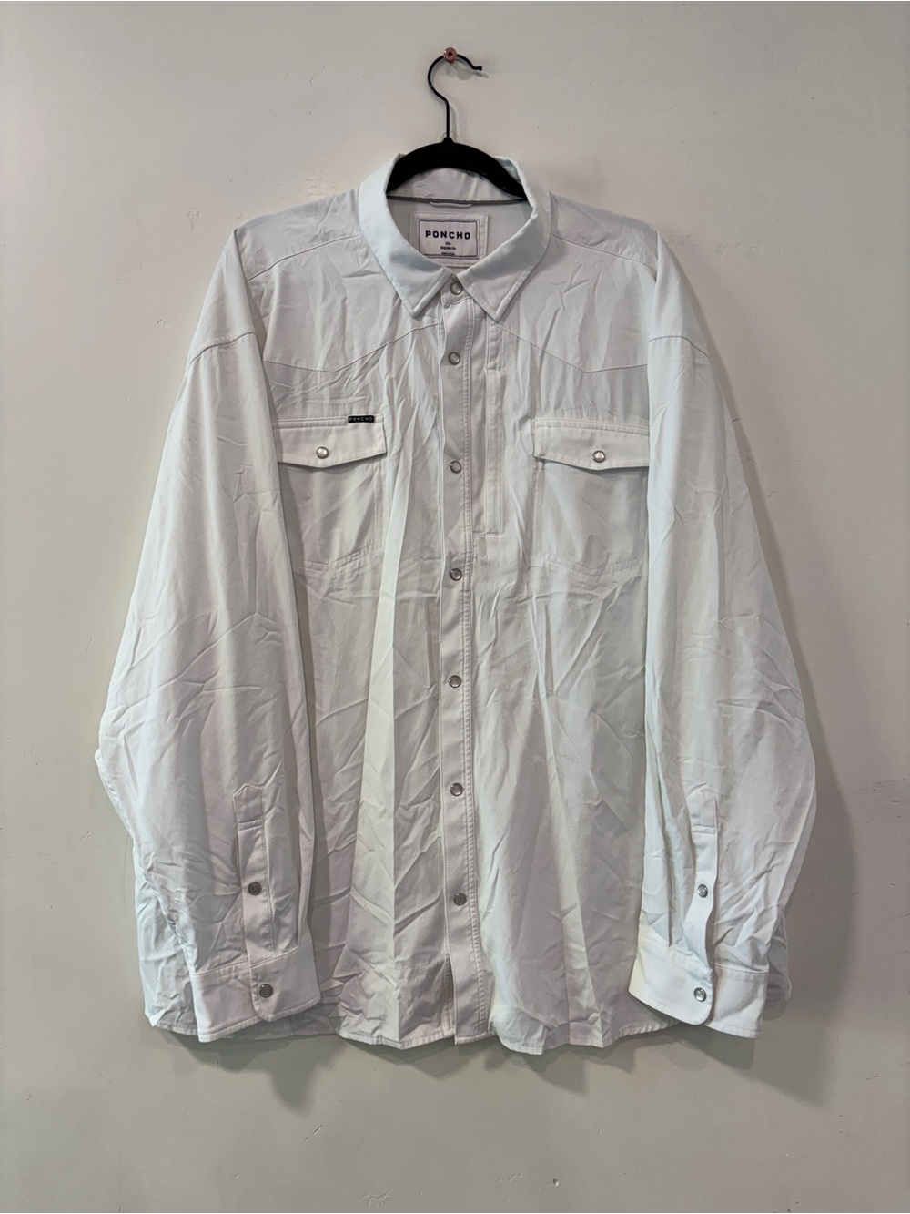 Poncho Shirt Men's 3XL Regular Fit Pearl Snap Long Sleeve White  Stretch Pockets